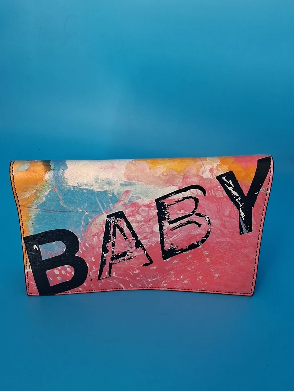 Saint Laurent Paris Colorful 'BABY' Graphic Pink Multi Clutch